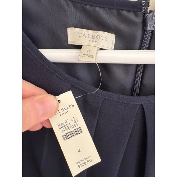 Talbots NWT Navy + White Striped Sleeveless Dress with Pleated Skirt Size 4 - Picture 6 of 13
